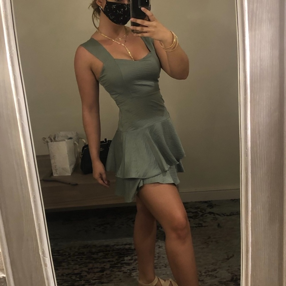 Sage green tiered dress spring/summer mini flare dress